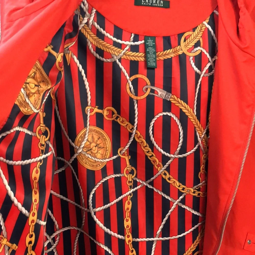 *Lauren -Ralph Lauren red hooded jacket with scarf print lining- pockets - Picture 12 of 13